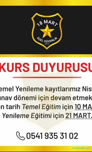 18 Mart Özel Güvenlik Ve Eğitim Hizmetleri Ticaret Limited Şirketi
