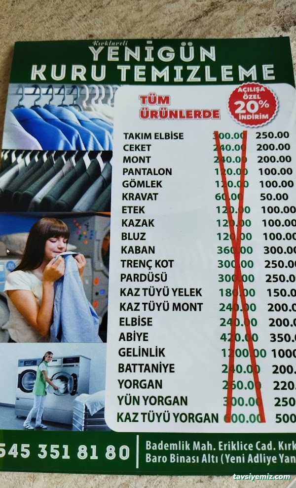 Kırklareli Yenigün Kuru Temizleme
