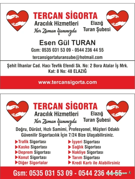 Tercan Sigorta Elazığ Turan Şubesi